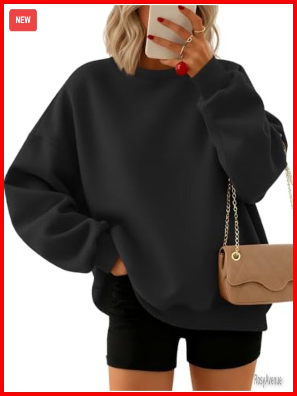 Oversized Crewneck Pullover Sweatshirt Polyester Cotton Casual Fall